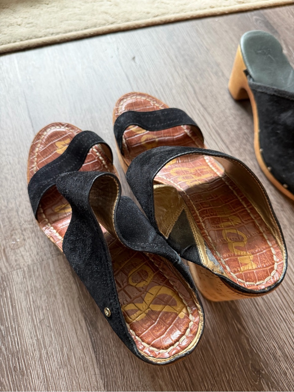 Sam Edelman Black Suede Platform Slide Sandals